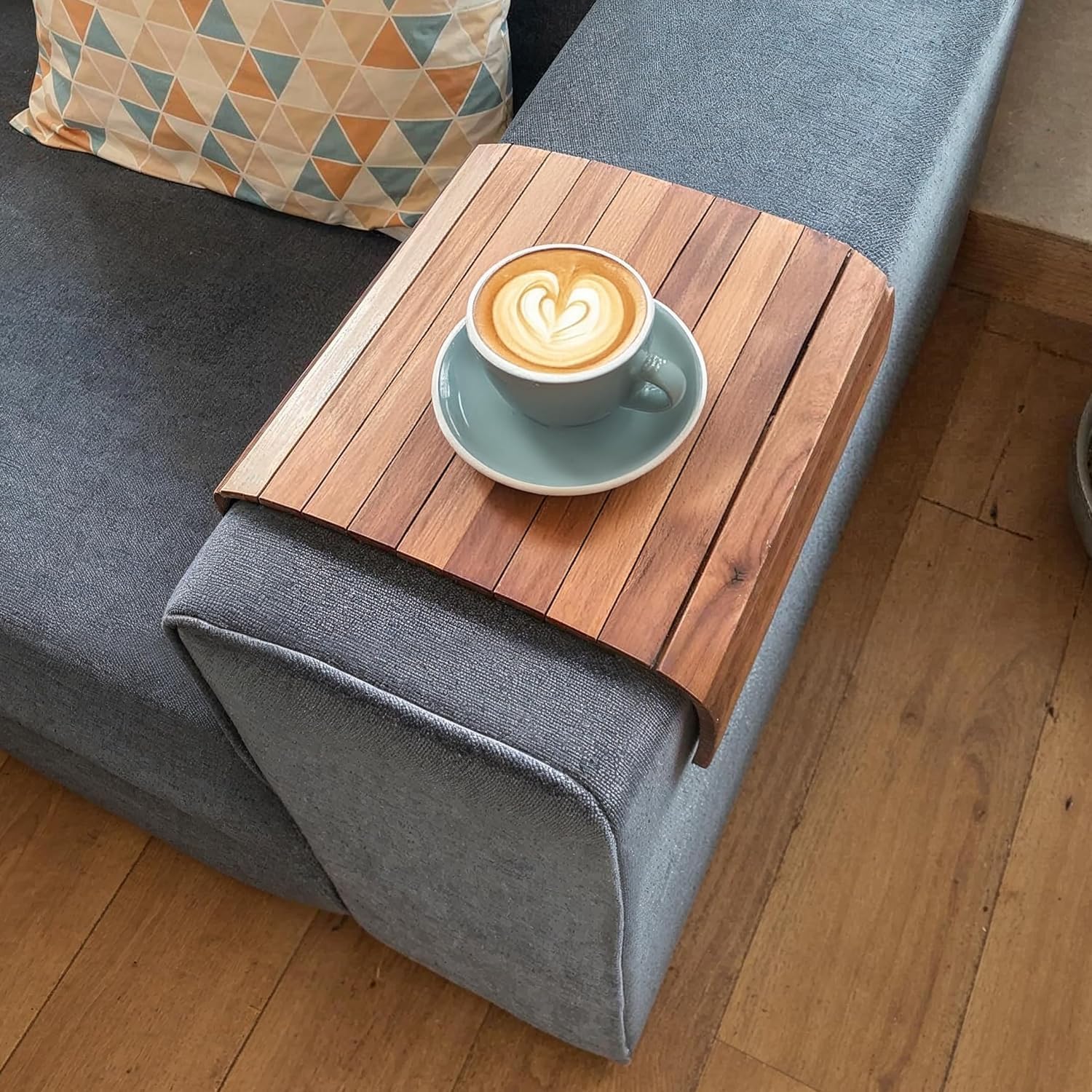 Sysi Home Wooden Flexible Tray | Foldable Dining Table Mat | Sofa Armrest Tray | Wooden Table Mat For Food Drinks & Snacks (Brow